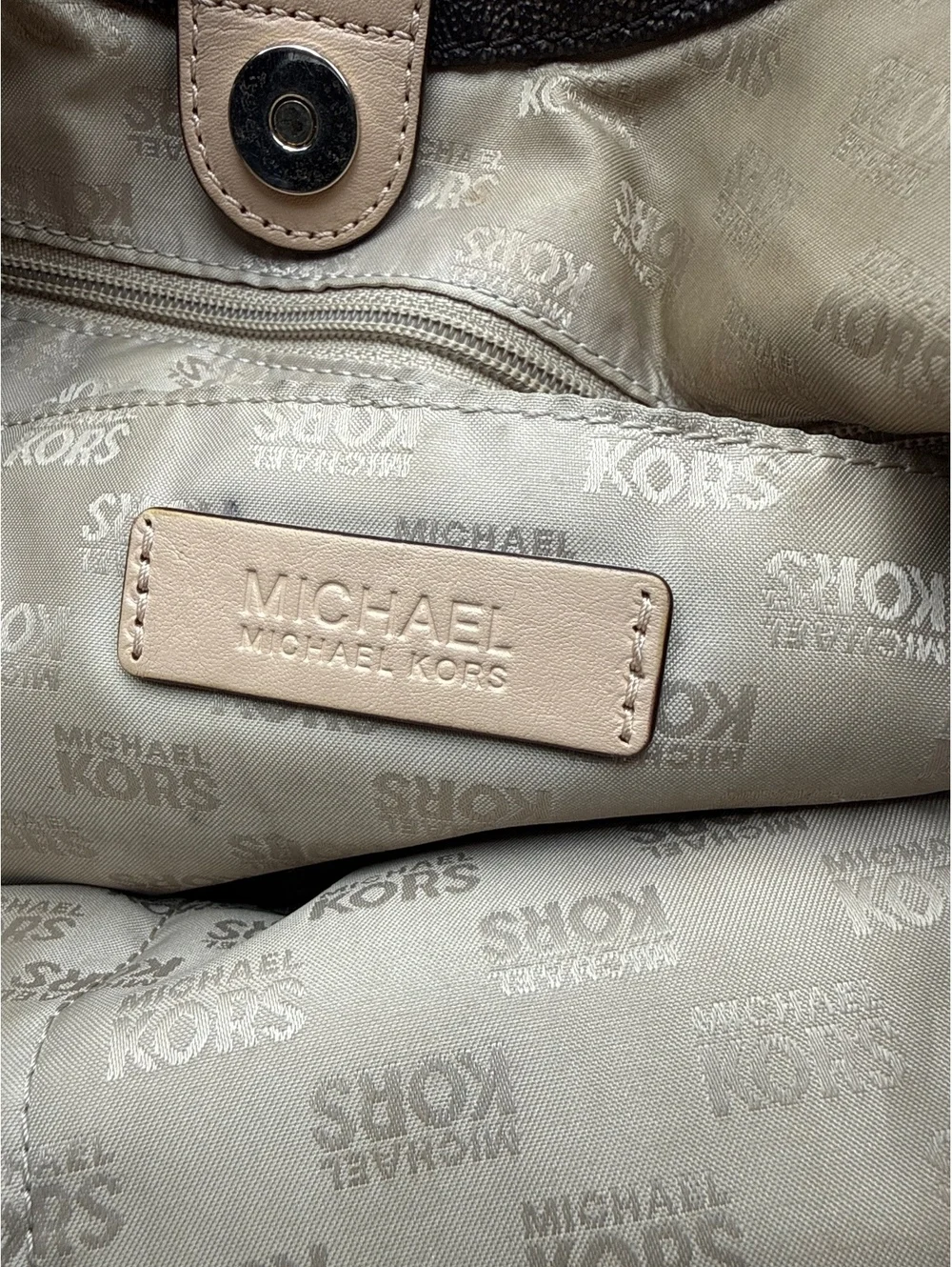 Michael Kors Large Brown MK Logo Tote Bag with Gold Chain